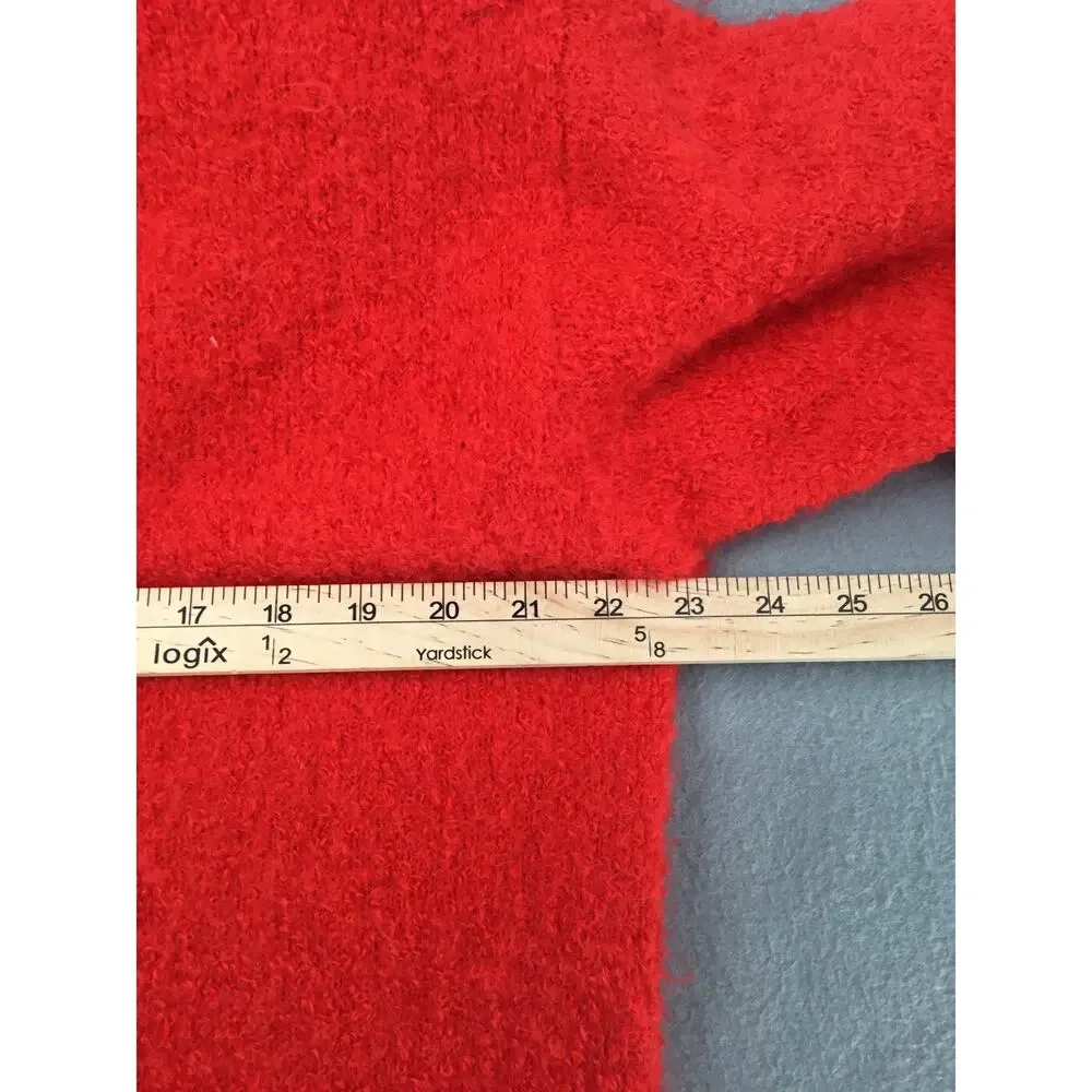 Aerie NWT Fuzzy Red Boucle V-Neck Sweater Size Small